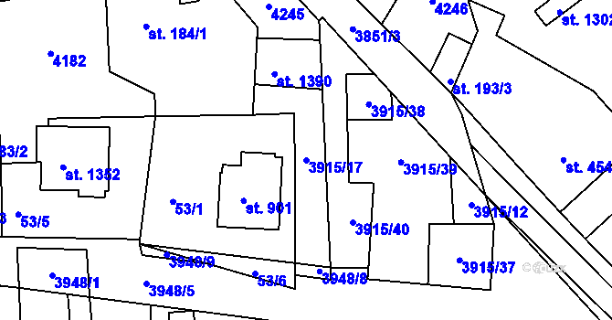 Parcela st. 3915/17 v KÚ Stod, Katastrální mapa