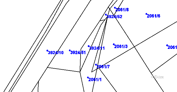 Parcela st. 3924/11 v KÚ Stod, Katastrální mapa