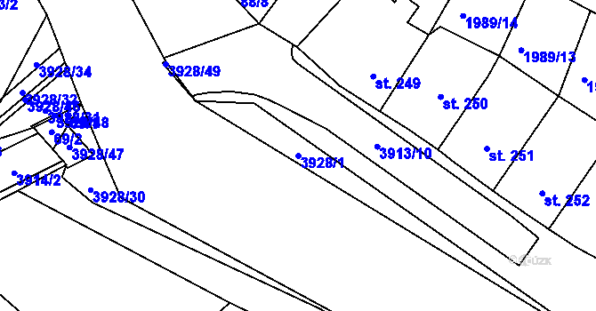 Parcela st. 3928/1 v KÚ Stod, Katastrální mapa