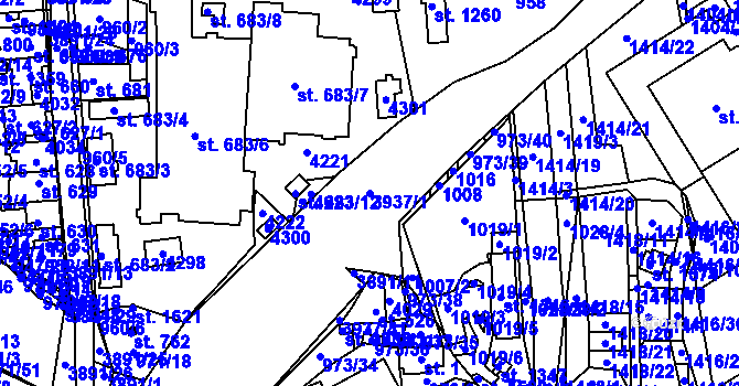 Parcela st. 3937/1 v KÚ Stod, Katastrální mapa