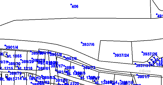 Parcela st. 3937/6 v KÚ Stod, Katastrální mapa