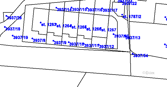 Parcela st. 3937/11 v KÚ Stod, Katastrální mapa
