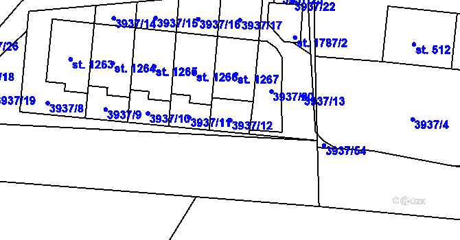 Parcela st. 3937/12 v KÚ Stod, Katastrální mapa