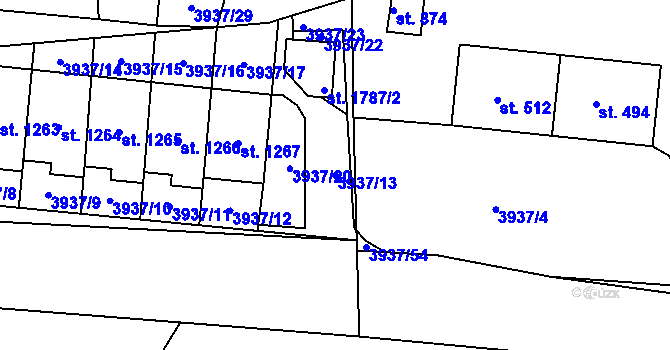 Parcela st. 3937/13 v KÚ Stod, Katastrální mapa