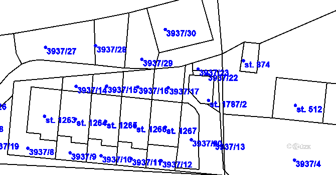 Parcela st. 3937/17 v KÚ Stod, Katastrální mapa