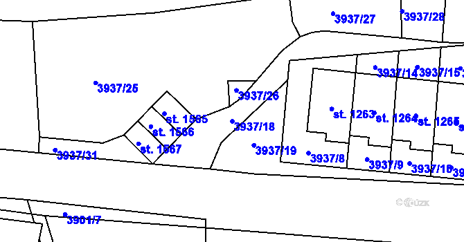 Parcela st. 3937/18 v KÚ Stod, Katastrální mapa