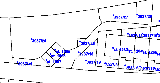 Parcela st. 3937/26 v KÚ Stod, Katastrální mapa