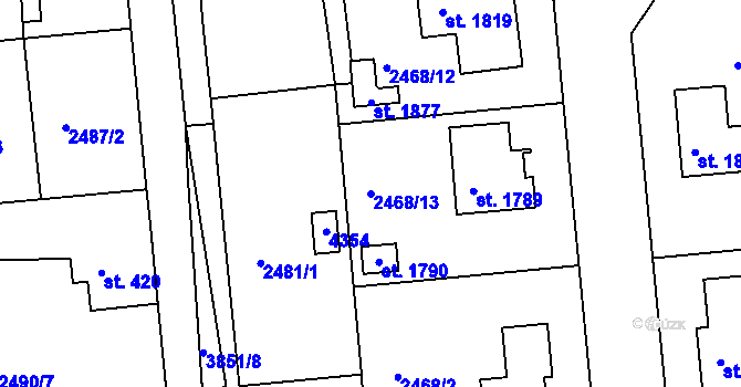 Parcela st. 2468/13 v KÚ Stod, Katastrální mapa