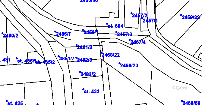 Parcela st. 2468/22 v KÚ Stod, Katastrální mapa
