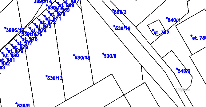 Parcela st. 530/6 v KÚ Stod, Katastrální mapa