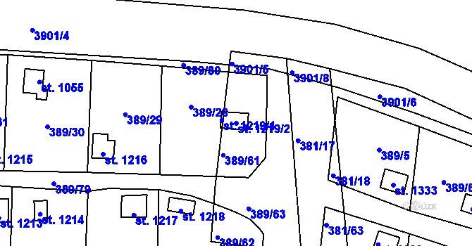 Parcela st. 1219/2 v KÚ Stod, Katastrální mapa