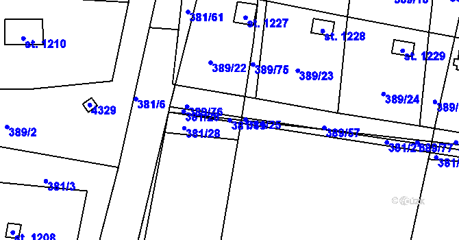 Parcela st. 381/19 v KÚ Stod, Katastrální mapa