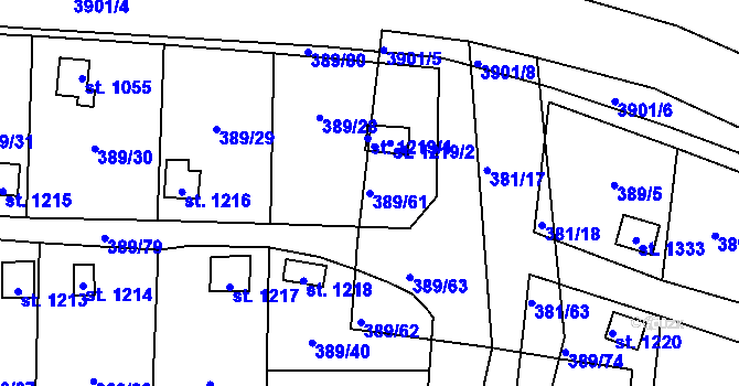 Parcela st. 389/61 v KÚ Stod, Katastrální mapa