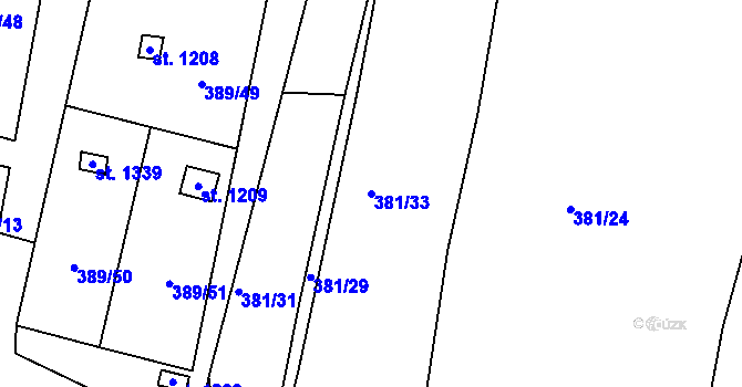 Parcela st. 381/33 v KÚ Stod, Katastrální mapa