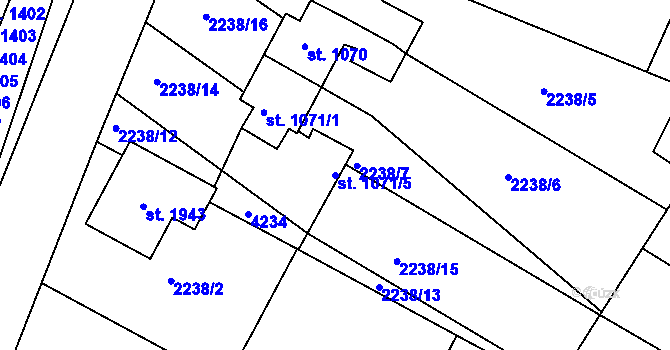 Parcela st. 1071/5 v KÚ Stod, Katastrální mapa