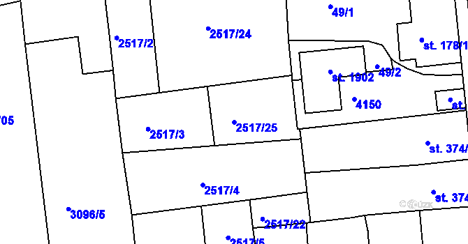 Parcela st. 2517/25 v KÚ Stod, Katastrální mapa