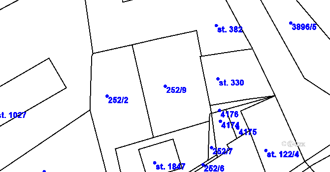 Parcela st. 252/9 v KÚ Stod, Katastrální mapa