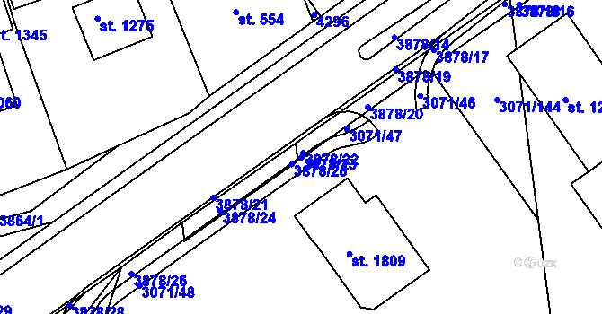 Parcela st. 3878/23 v KÚ Stod, Katastrální mapa