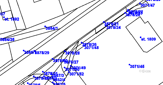 Parcela st. 3878/26 v KÚ Stod, Katastrální mapa