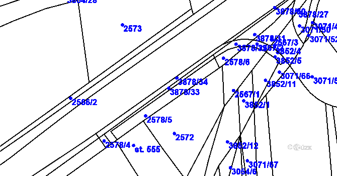 Parcela st. 3878/33 v KÚ Stod, Katastrální mapa