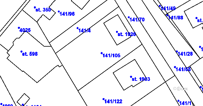 Parcela st. 141/105 v KÚ Stod, Katastrální mapa