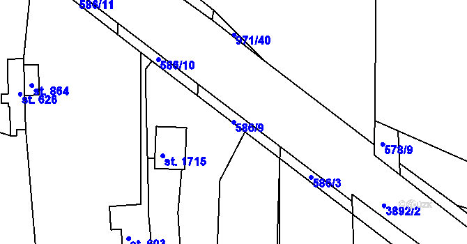 Parcela st. 586/9 v KÚ Stod, Katastrální mapa