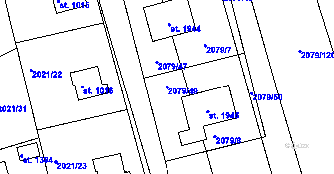 Parcela st. 2079/49 v KÚ Stod, Katastrální mapa