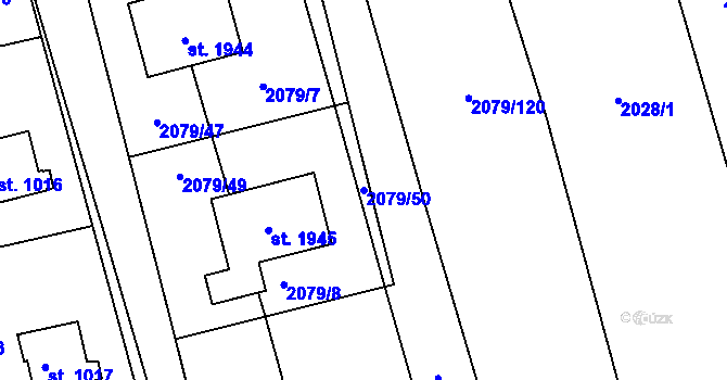 Parcela st. 2079/50 v KÚ Stod, Katastrální mapa