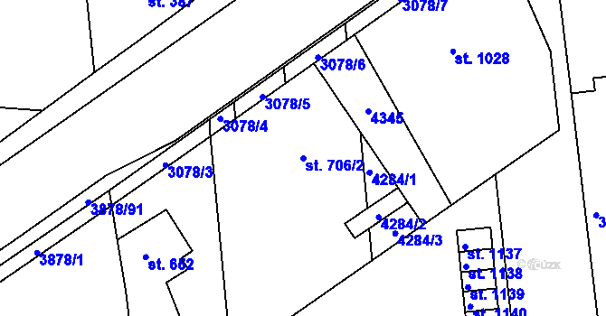 Parcela st. 706/2 v KÚ Stod, Katastrální mapa