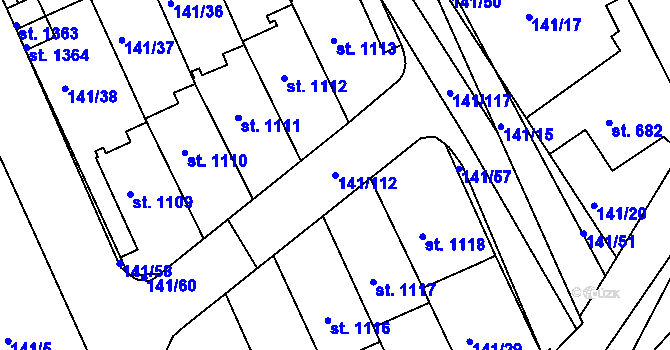 Parcela st. 141/112 v KÚ Stod, Katastrální mapa