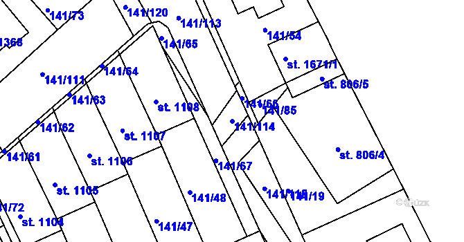 Parcela st. 141/114 v KÚ Stod, Katastrální mapa