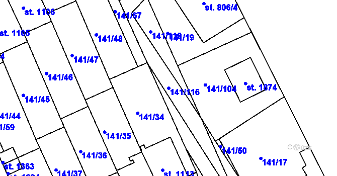 Parcela st. 141/116 v KÚ Stod, Katastrální mapa