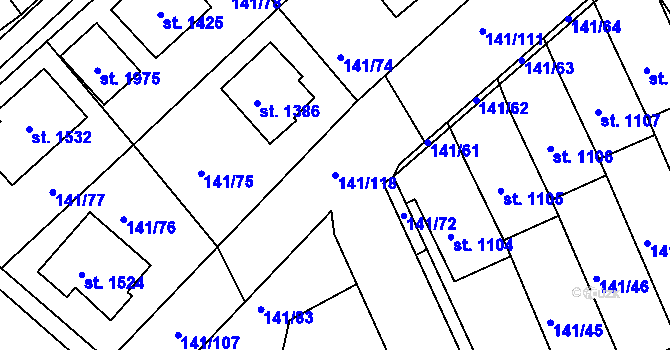 Parcela st. 141/118 v KÚ Stod, Katastrální mapa