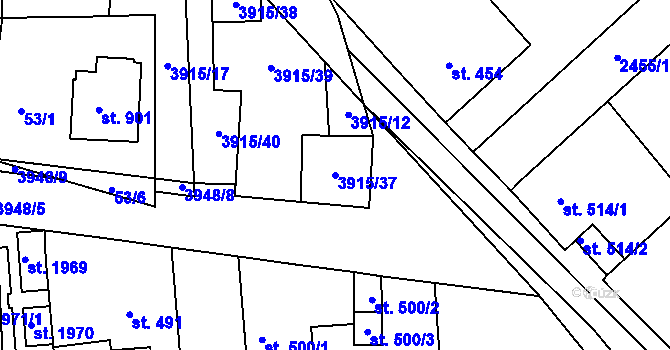 Parcela st. 3915/37 v KÚ Stod, Katastrální mapa
