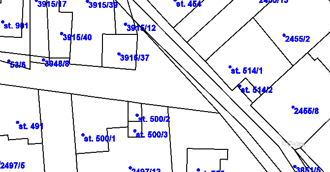 Parcela st. 3915/36 v KÚ Stod, Katastrální mapa