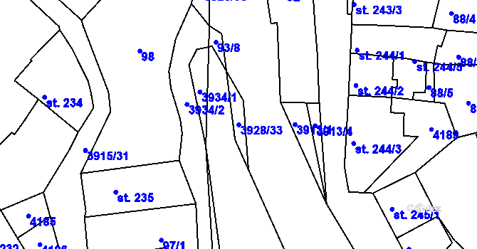 Parcela st. 3928/33 v KÚ Stod, Katastrální mapa