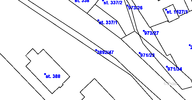 Parcela st. 3892/47 v KÚ Stod, Katastrální mapa