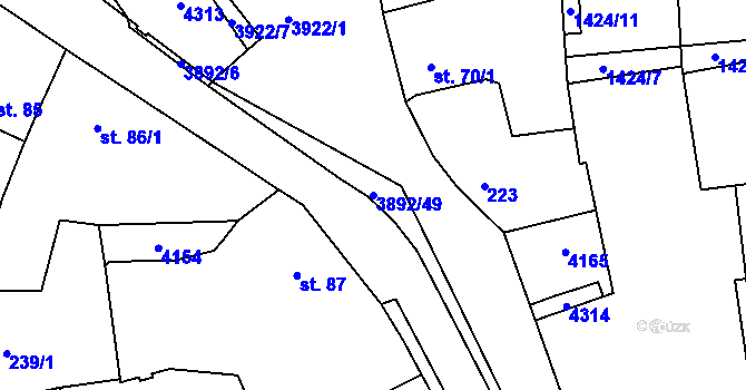 Parcela st. 3892/49 v KÚ Stod, Katastrální mapa