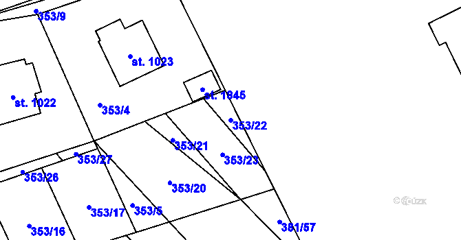 Parcela st. 353/22 v KÚ Stod, Katastrální mapa