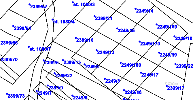 Parcela st. 2249/13 v KÚ Stod, Katastrální mapa