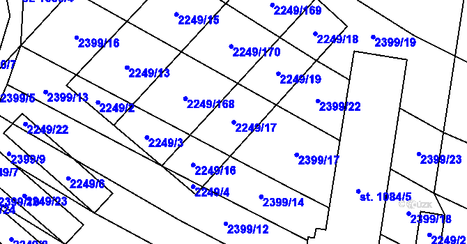 Parcela st. 2249/17 v KÚ Stod, Katastrální mapa
