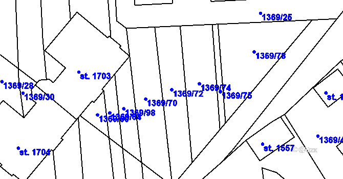 Parcela st. 1369/72 v KÚ Stod, Katastrální mapa
