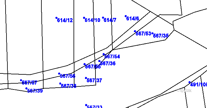 Parcela st. 567/54 v KÚ Stod, Katastrální mapa