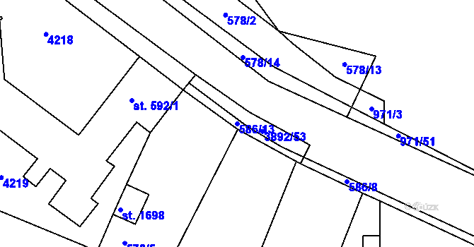Parcela st. 586/13 v KÚ Stod, Katastrální mapa