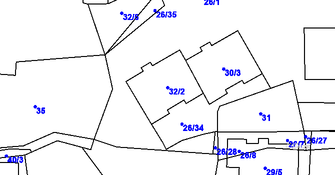 Parcela st. 32/2 v KÚ Stodůlky, Katastrální mapa