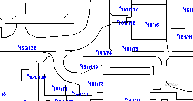 Parcela st. 151/74 v KÚ Stodůlky, Katastrální mapa