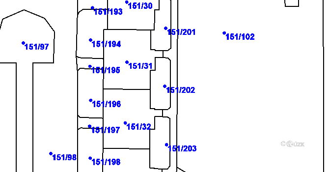Parcela st. 151/202 v KÚ Stodůlky, Katastrální mapa