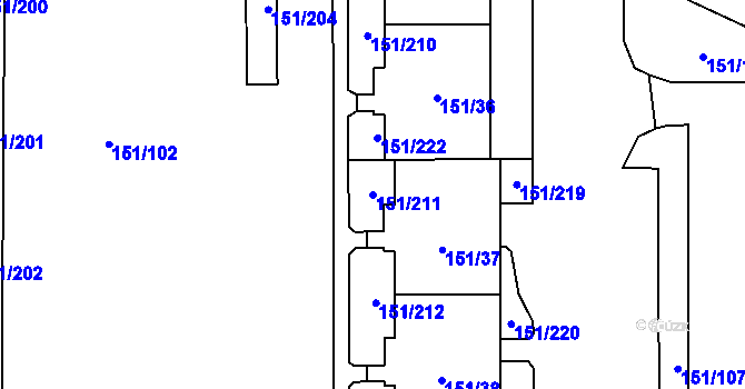 Parcela st. 151/211 v KÚ Stodůlky, Katastrální mapa
