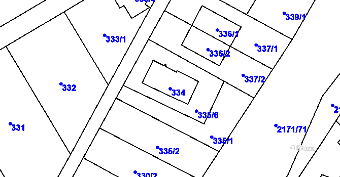 Parcela st. 334 v KÚ Stodůlky, Katastrální mapa