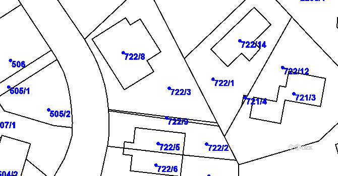 Parcela st. 722/3 v KÚ Stodůlky, Katastrální mapa